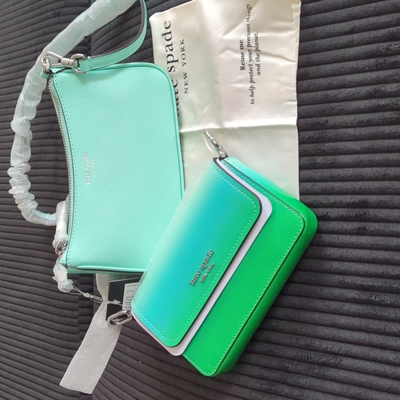 kate spade Handbags - Kate Spade Aqua and Green Double Crossbody Leather Bag